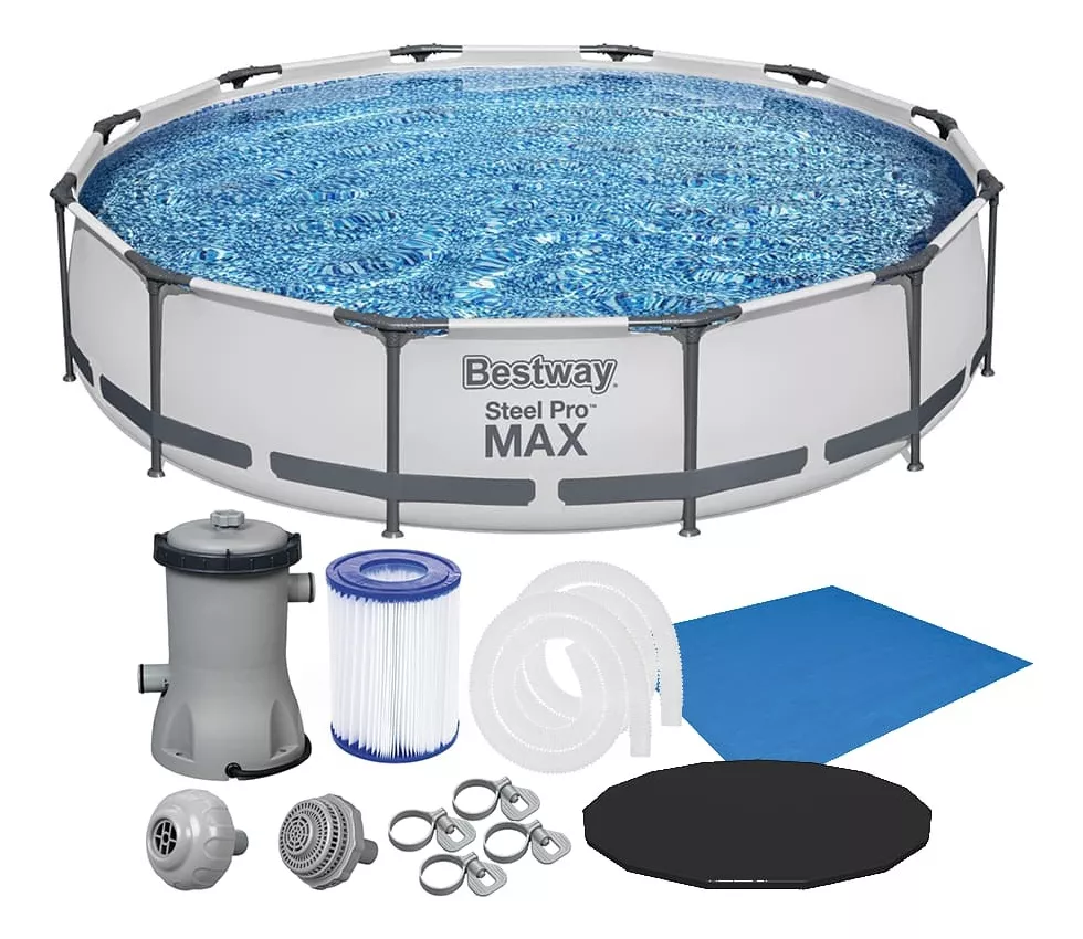 Piscina Estrutural Com Filtro Com Capa e Lona Cor Cinza